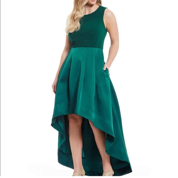 Eliza J High Low hem color block Emerald Green Formal Dress Gown Size 24W -  mordernwear.com